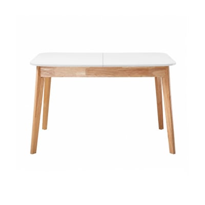 Table à manger extensible blanche et pieds en Hévéa 4 à 6 pers SOLINE CALICOSY