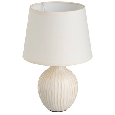 Lampe à poser céramique beige et abat jour blanc 18x18x28cm WADIGA