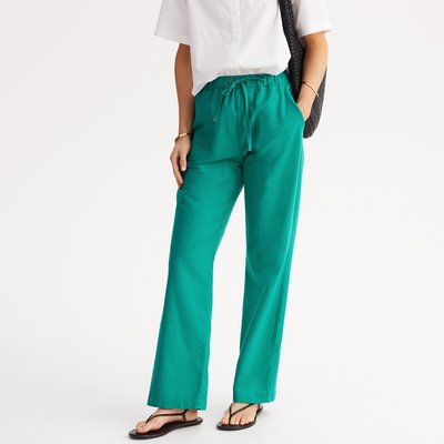 Wide Leg Trousers in Linen/Cotton, Length 30.5" ANNE WEYBURN