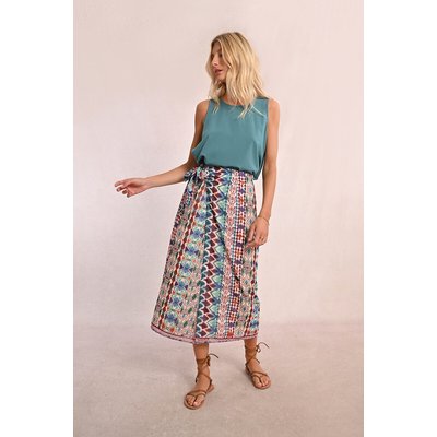 Printed Mid-Length Skirt with Wrapover Effect MOLLY BRACKEN