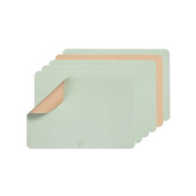 Set de table rectangulaire réversible - 6 pièces - Cuir recyclé rose pâle et vert pâle BJORN