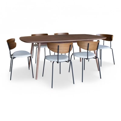 Ensemble table 200cm et 6 chaises en velours côtelé, RIVA NOW'S HOME
