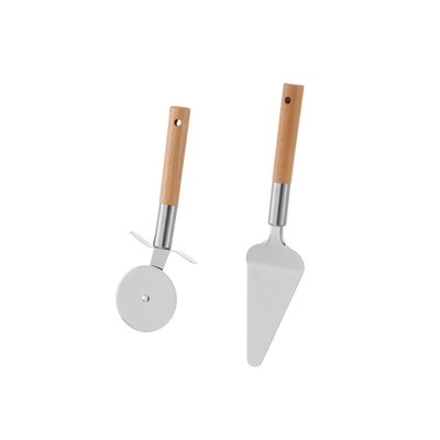 Spatule + roulette à pizza en bois hêtre et métal chromé WADIGA