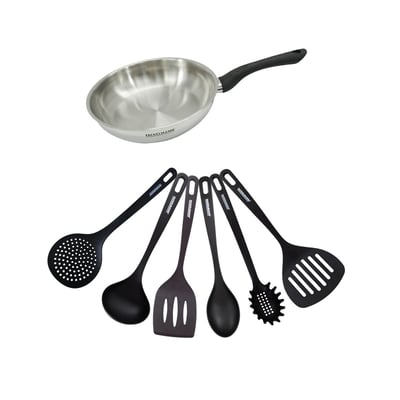 Set poêle 24 cm en inox et 6 ustensiles GENEVA FACKELMANN