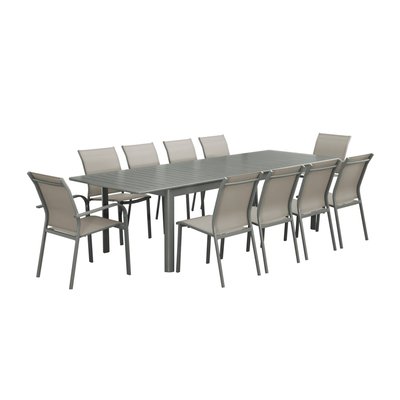Table de jardin extensible aluminium 8 chaises 2 fauteuils SEATTLE + CLEVELAND + BUFFALO SWEEEK