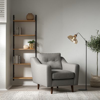 Rosa Curve Buttoned Soft Brushed Armchair with Dark Wood Legs SO'HOME