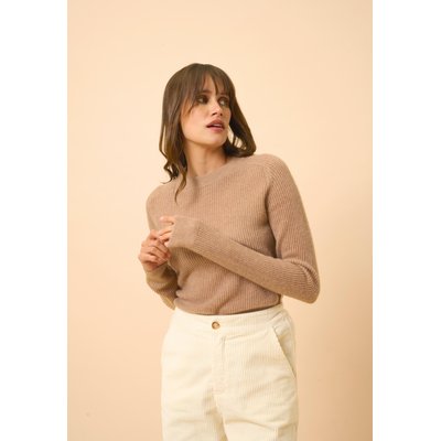 CALLIE pull col rond camel chiné en cachemire JUST CASHMERE