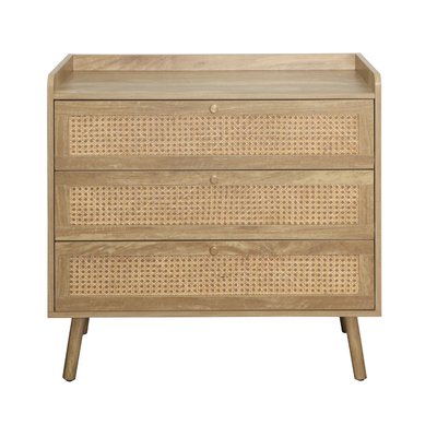 Commode 3 tiroirs avec façades en rotin naturel L80 cm - PALMO CALICOSY