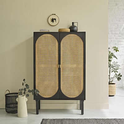 Armoire 2 portes en bois massif et cannage  ZULMA BERAH GETAH