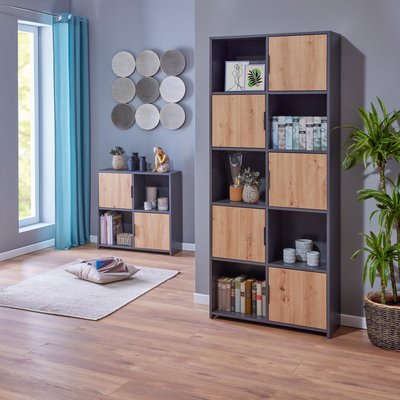 Etagère 10 cases en bois avec 5 portes battantes TERRE DE NUIT
