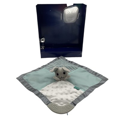 Coffret Doudou plat lapin bleu 23 cm avec veilleuse - Très bon état INFANTINO