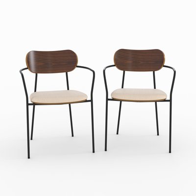Lot de 2 chaises en tissu et placage en bois - MARINE MAISON PAVANE
