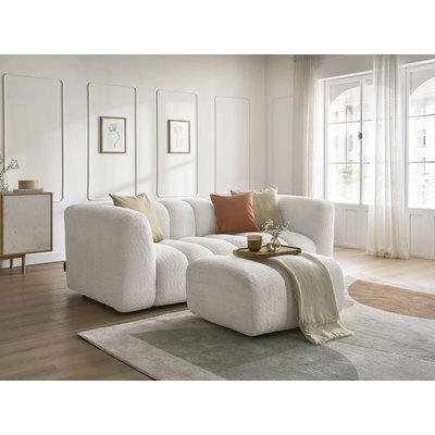 Canapé droit fixe 3 places en tissu bouclette avec pouf, TALIA BOBOCHIC