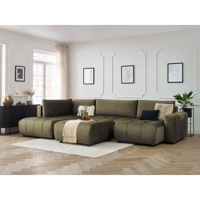 Canapé panoramique convertible 6 places en velours avec pouf, ARSENE BOBOCHIC