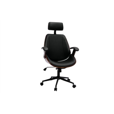 Fauteuil de bureau de direction design en tissu gris, bois clair et acier chromé MUSK MILIBOO