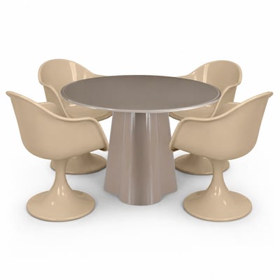 Table ronde Ø120cm avec plateau en verre et 4 fauteuils GLAM NOW'S HOME