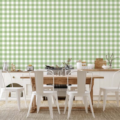 Papier peint papier vichy carreaux verts HEXOA