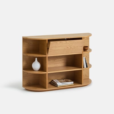 Maddy Oak Veneer Console Table with 1 Flap Door and 8 Compartments LA REDOUTE INTERIEURS