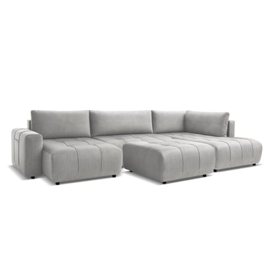 Canapé panoramique convertible 6 places en velours avec pouf, ARSENE BOBOCHIC