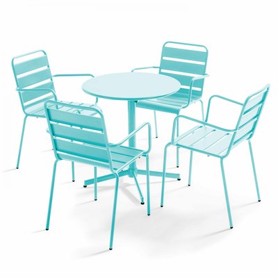 Salon de jardin table bistrot et 4 fauteuils en métal, PALAVAS OVIALA