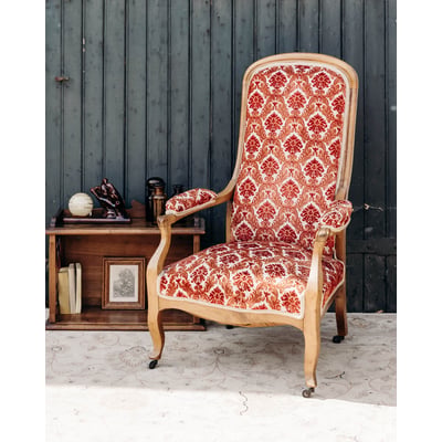 Fauteuil bordeaux au style Louis XV Ernest N°1061 - Bon état DEBONGOUT