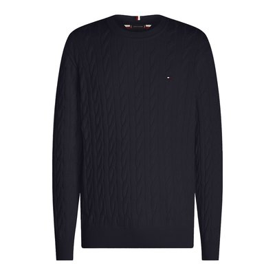 Embroidered Logo Jumper in Cotton and Structured Knit with Crew Neck TOMMY HILFIGER