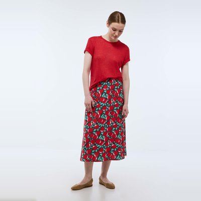 Jupe midi en viscose et lin MONOPRIX