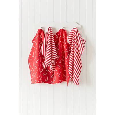 Set of 4 Christmas Candy Cane Tea Towels CATHERINE LANSFIELD