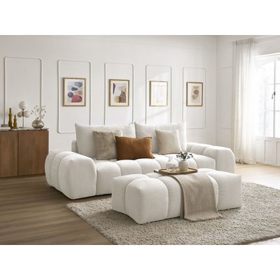 Canapé droit convertible 3 places en tissu texturé avec pouf, EVEREST BOBOCHIC