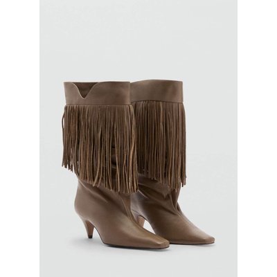 Bottines cuir talon franges MANGO