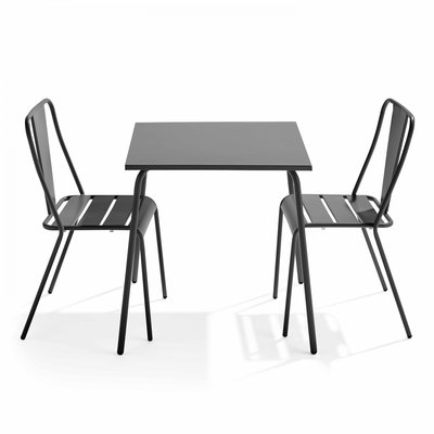 Salon de jardin table et 2 chaises en métal, PALAVAS OVIALA