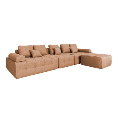 Canapé modulable compressé 5 places en tissu avec pouf et coussins, SNUGGY OVIALA