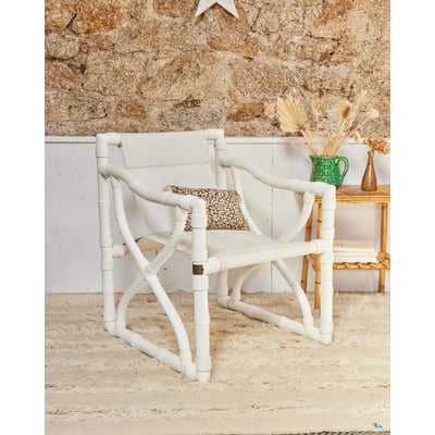 Fauteuil en bambou blanc Jakob N°1286 - Bon état DEBONGOUT