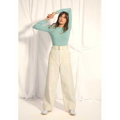 VIVIAN pull col rond aqua chiné en cachemire JUST CASHMERE