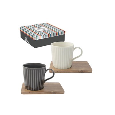 Set De 2 Mugs 35 Cl Avec Soucoupes Marron Et Blanc Take A Break EASY LIFE