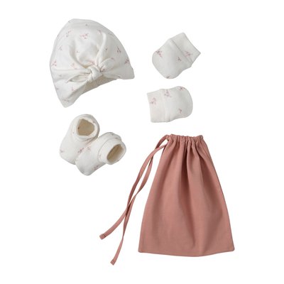 Ensemble naissance bonnet + moufles + chaussons + pochon VERTBAUDET