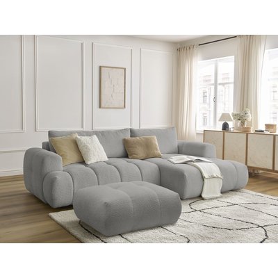 Canapé d'angle convertible 3 places en tissu bouclette avec pouf, FUJI BOBOCHIC