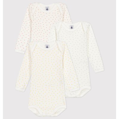 Pack of 3 Bodysuits in Cotton with Long Sleeves PETIT BATEAU