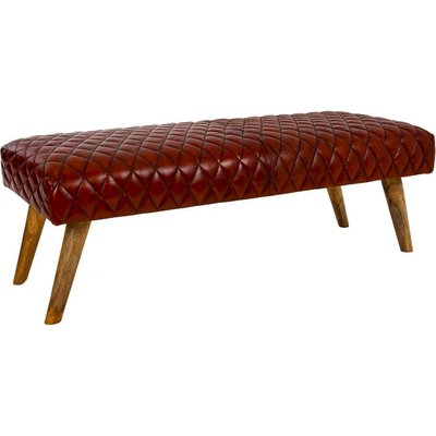 banc bas design cuir et bois style vintage coloré RECOLLECTION