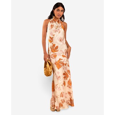 Robe Longue Florale avec Décolleté Halter Drapé THE-ARE