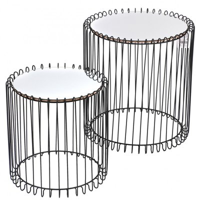 Set de Tables Basses Rondes en Métal Noir et Plateaux Miroirs WADIGA