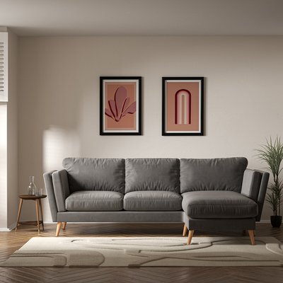 Frida Contemporary Velvet Corner Chaise Sofa - Right Facing with Light Wood Legs SO'HOME