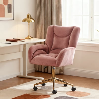 Chaise de bureau en velours réglable et pivotante, ROSSIE MEUBLES COSY