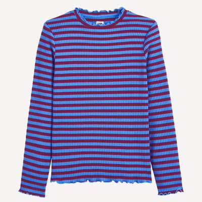 T-shirt rayé, à col volanté et manches longues, en côtes LA REDOUTE COLLECTIONS