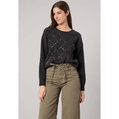 Pull femme maille douce motif losanges à sequins VANESS DEELUXE