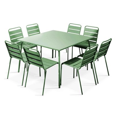 Salon de jardin table carrée et 8 chaises en métal, PALAVAS OVIALA