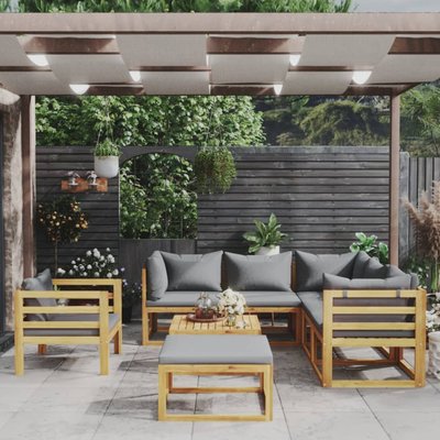 Salon de jardin 8 pcs en acacia avec coussin HOME MAISON