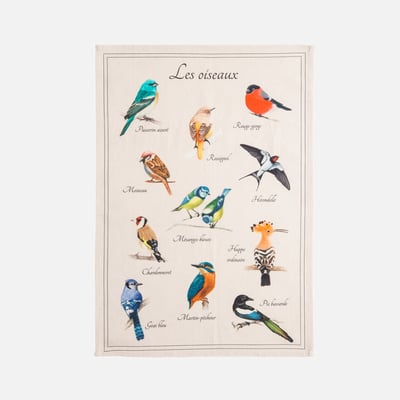 Torchon imprimé en coton et lin LES OISEAUX COUCKE