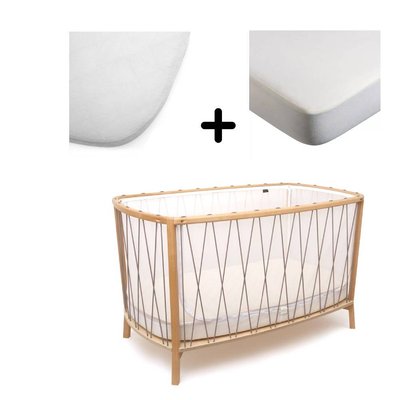 Pack Lit bébé Kimi Hazelnut et matelas + alèse et drap housse blanc CHARLIE CRANE