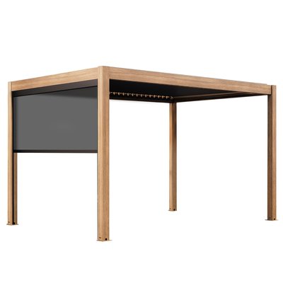 Pergola bioclimatique autoportée 4x3 m effet bois en aluminium 1,2 ou 3 stores, ATHENES OVIALA